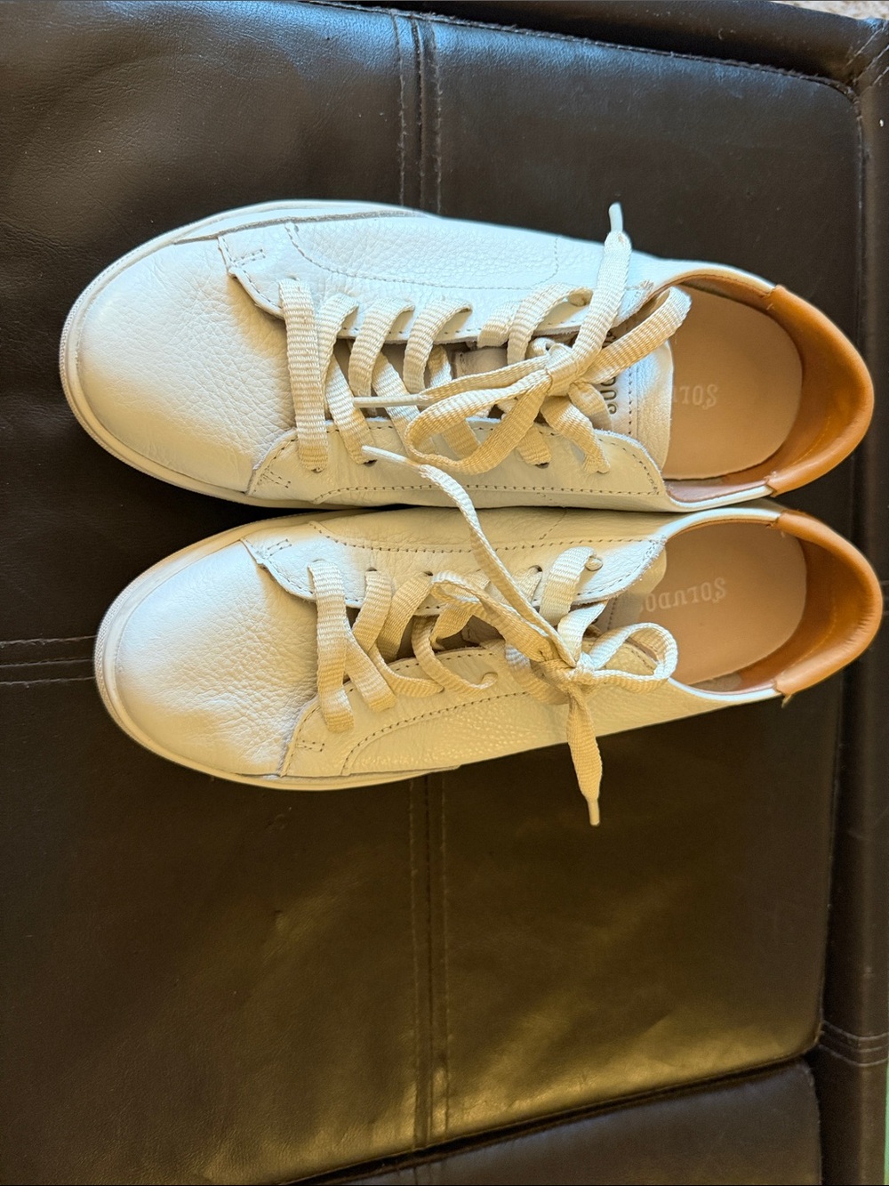 Soludos White Leather Classic Ibiza Sneakers with Tan Heel Accent - Picture 7 of 7